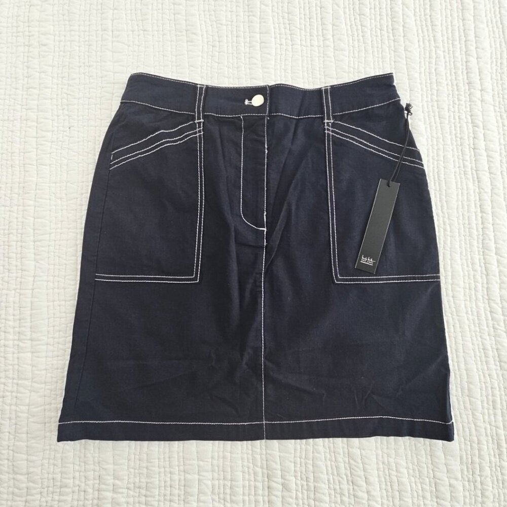 Nicole Miller New York Miniskirt Women's‎ 2 NEW Black Linen Blend Stretch NWT